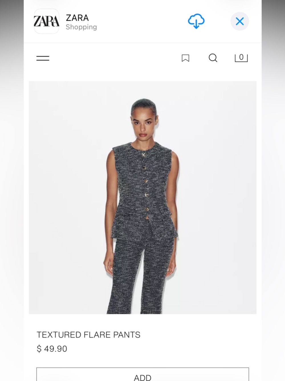 ZARA Black Textured Flare Pants